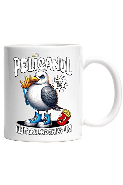 INOVATIX Cana alba personalizata, Pelican iubitor de chips-uri furios , INOVA...