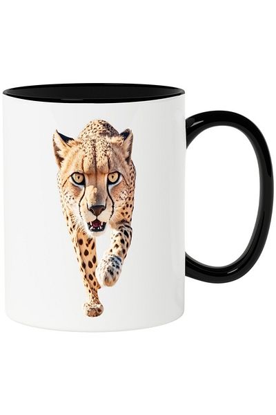 INOVATIX Personalized white mug, Leopard, Animals, Fangs, Feline, Gaze, with Black Handle, INOVATIX®. 330ml