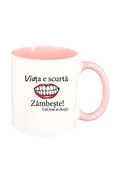 INOVATIX Cana alba personalizata, Viata e scurta, zambeste..., interior roz, ...