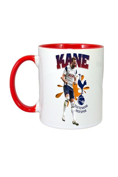 INOVATIX Personalised White Mug, Kane Tottenham Hotspur, Red Handle and Interior, ®. 330ml