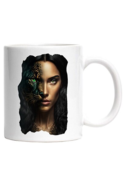 INOVATIX Cana alba personalizata, Femeie, Pantera, Jaguar, Transformare, Fant...