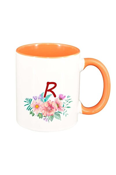 INOVATIX Cana alba personalizata, Flori cu alfabet, interior portocaliu, D949...