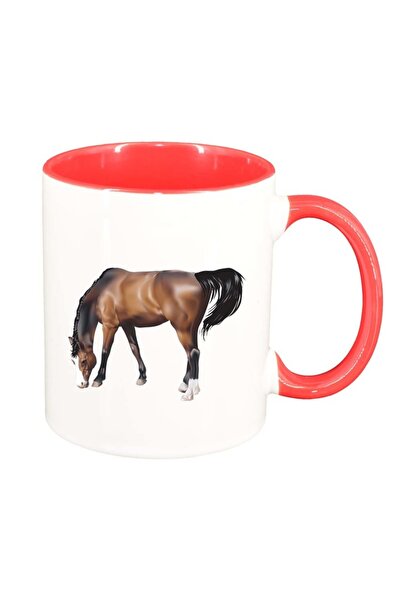 INOVATIX Персонализирана бяла чаша, Кон, червена вътрешност, D208, INOVATIX®....