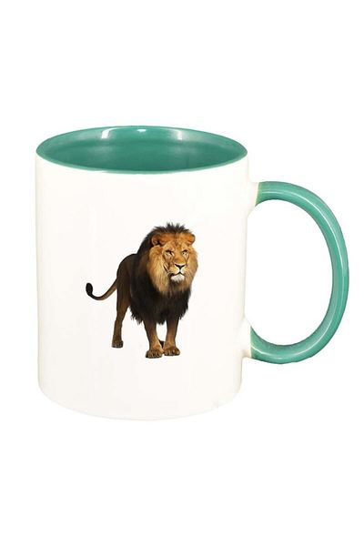 INOVATIX Personalized white mug, Lion, green interior, D195, INOVATIX®. 330ml