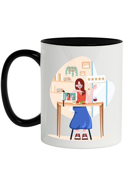 INOVATIX Personalized white mug, Influencer, Review, Filming, Food, with Black Handle, INOVATIX®. 330ml