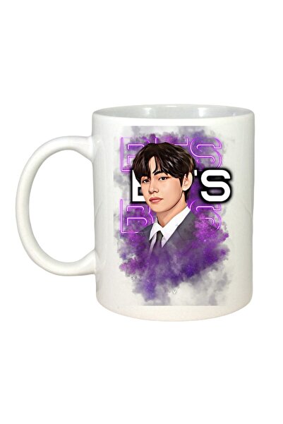 INOVATIX Персонализирана бяла чаша, Bts група/група V, бяла дръжка и вътрешно...