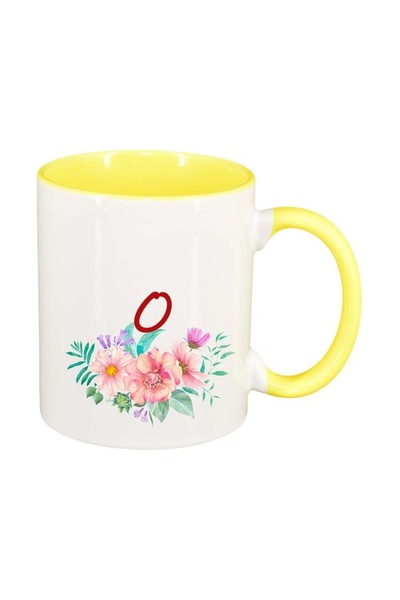 INOVATIX Εξατομικευμένη λευκή κούπα, Λουλούδια με αλφάβητο, κίτρινο εσωτερικό...