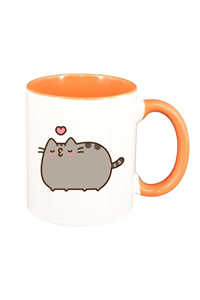 INOVATIX Cana alba personalizata, Emoji Cat, interior portocaliu, D1014, INOV...