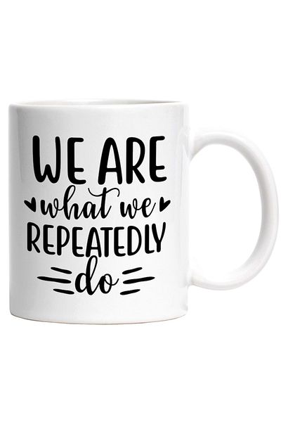 INOVATIX Personalized white mug, hearts and the word We are what we repeatedly do, INOVATIX®. 330ml