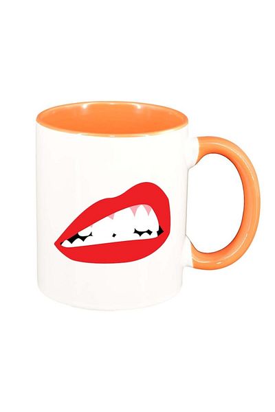 INOVATIX Personalized white mug, Red Lips, orange interior, D1020, INOVATIX®. 330ml