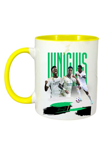 INOVATIX Personalized White Mug, Vini Jr, Yellow Handle and Interior, ®. 330ml