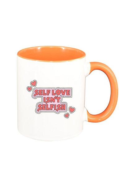 INOVATIX Personalized white mug, Self Love message, orange interior, D1429, INOVATIX®. 330ml