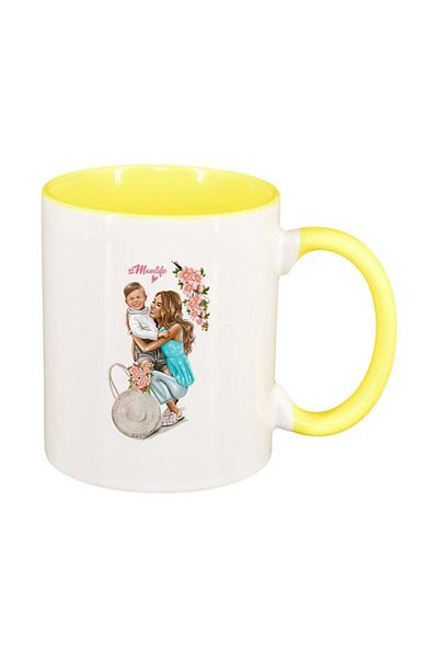 INOVATIX Personalized white mug, Princess, Mother Child, Little Girl, yellow interior, D1365, INOVATIX®. 330ml