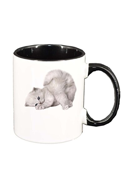 INOVATIX Персонализирана бяла чаша, Котка, черен интериор, D423, INOVATIX®. 3...