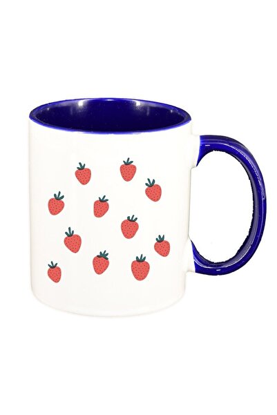 INOVATIX Cana alba personalizata, Strawberry, interior albastru inchis, D1464...