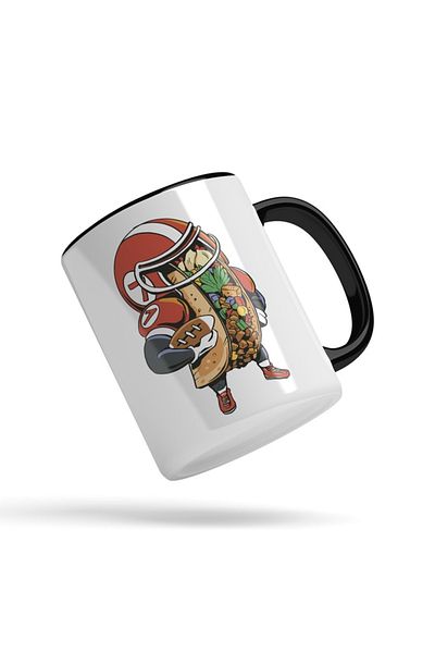 INOVATIX Personalized white mug, HotDog, Rugby, with Black Handle, INOVATIX®. 330ml