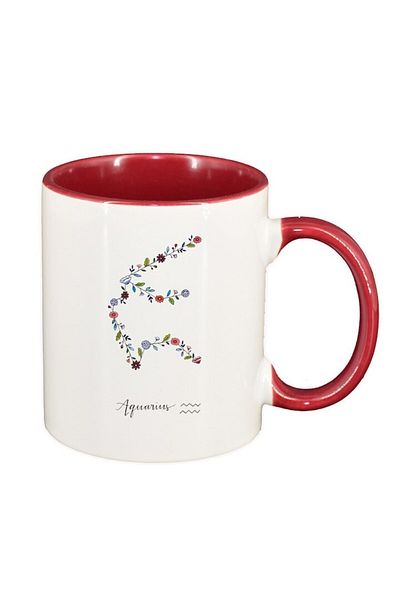 INOVATIX Personalized white mug, Zodiac, Aquarius, dark red interior, D1381, INOVATIX®. 330ml