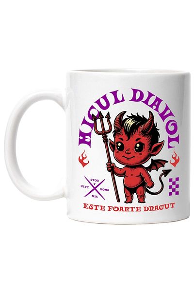 INOVATIX Personalized white mug, Devil With Fork Little Devil Is Very Cute Halloween, INOVATIX®. 330ml