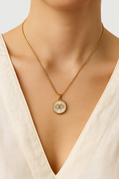 Narflake Altın Renk Göz Figürlü Çelik Kolye - Kadın Kolye Modeli