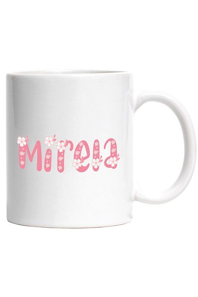 INOVATIX Personalized white mug, Name Mirela, Flowers, Colorful, Pink, Cute, INOVATIX®. 330ml