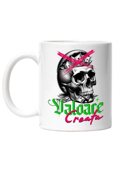 INOVATIX Personalized white mug, Dead Human Skull With Money Banknotes, Value Created, INOVATIX®. 330ml