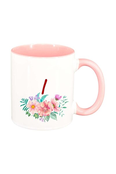 INOVATIX Εξατομικευμένη λευκή κούπα, Λουλούδια με αλφάβητο, ροζ εσωτερικό, D9...