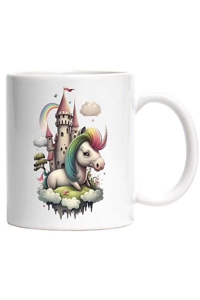 INOVATIX Personalized white mug, Unicorn, Castle, Rainbow, Fantasy, Medieval, INOVATIX®. 330ml