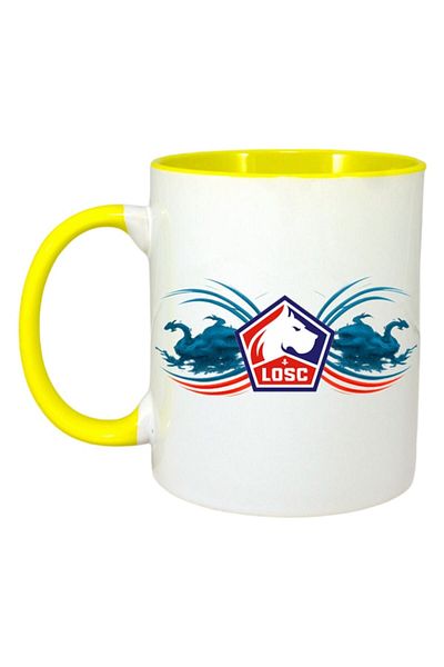 INOVATIX Personalized White Mug, Lille Losc France, Yellow Handle and Interior, ®. 330ml
