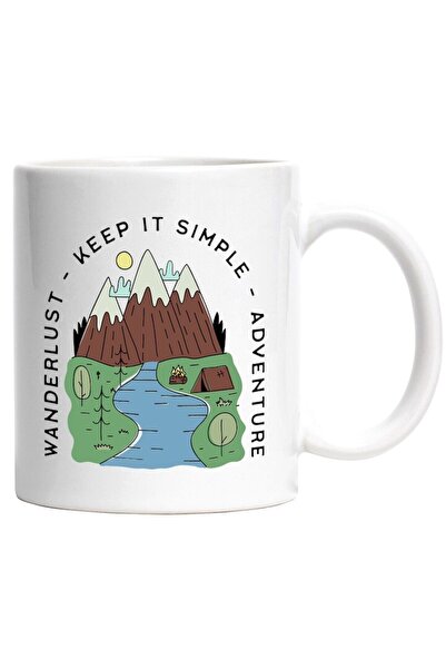 INOVATIX Cană albă personalizată, Wanderlust Keep It Simple Adventure, Munte, Camping, Rău, INOVATIX®. 330ml