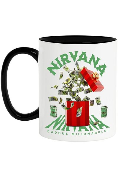 INOVATIX Personalized white mug, _Nirvana_ - Millionaire's Gift, with Black Handle, INOVATIX®. 330ml
