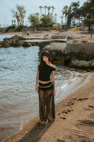 offcastle Siyah Uzun Dantel Tül Etek