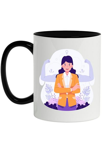 INOVATIX Personalized white mug, Woman, Costume, Muscles, Plants, with Black Handle, INOVATIX®. 330ml
