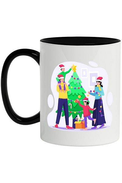 INOVATIX Personalized white mug, Tree, Christmas, Family, Globes, with Black Handle, INOVATIX®. 330ml