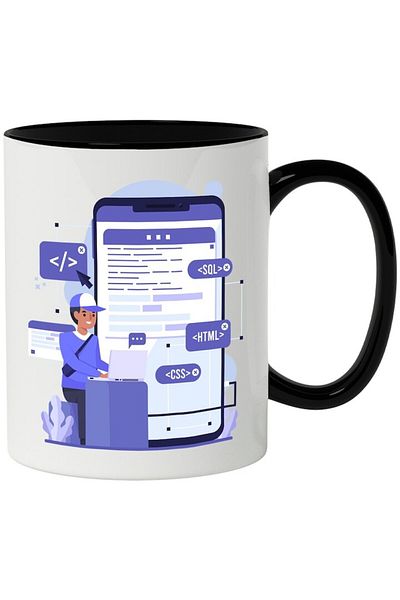INOVATIX Personalized white mug, Code, Phone, Programming, Web, with Black Handle, INOVATIX®. 330ml