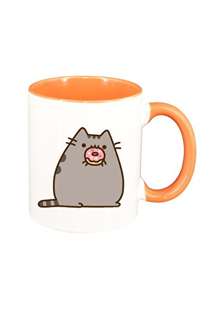 INOVATIX Персонализирана бяла чаша, Емоджи Котка, оранжева вътрешност, D1012,...