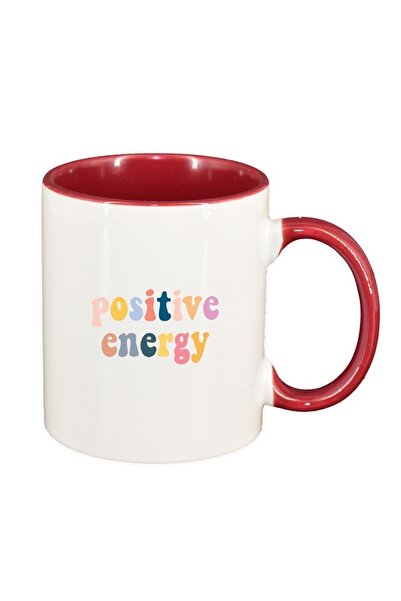 INOVATIX Cana alba personalizata, mesaj Positive Energy, interior rosu-inchis...