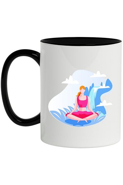INOVATIX Personalized white mug, Yoga, Waterfall, Meditation, Sky, with Black Handle, INOVATIX®. 330ml
