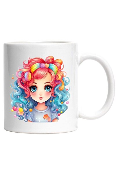 INOVATIX Cana alba personalizata, o fata timida, ilustratie, ochi mari, abstract, portret, INOVATIX®. 330ml