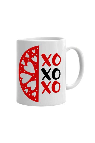 INOVATIX Personalized white mug, white interior and, Valentine's Day Collection, XOXO, 350 ml, INOVATIX®. 330ml