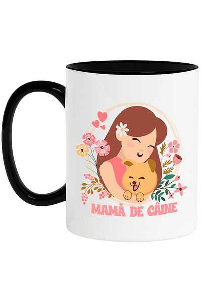 INOVATIX Personalized white mug, Girl hugging a dog, dog mother, with Black Handle, INOVATIX®. 330ml