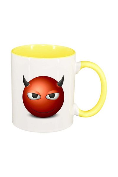 INOVATIX Personalized white mug, Devil, yellow interior, D315, INOVATIX®. 330ml