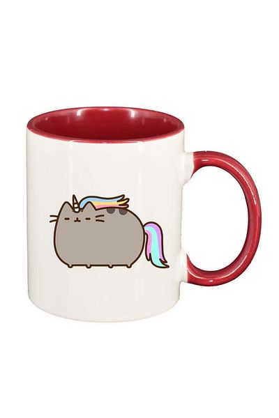 INOVATIX Personalized white mug, Emoji Cat, red interior, D1017, INOVATIX®. 330ml