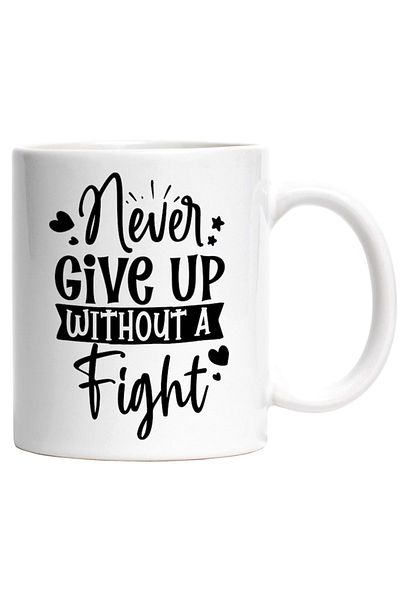 INOVATIX Personalized white mug, hearts and the message Never give up without a fight, INOVATIX®. 330ml