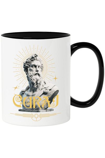 INOVATIX Personalized white mug, CURAJ, with Black Handle, INOVATIX®. 330ml