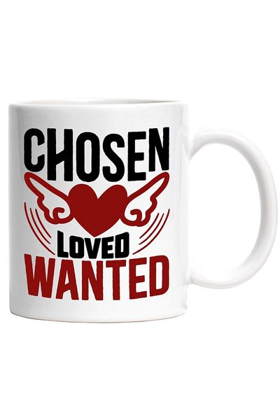 INOVATIX Personalized white mug, heart with wings and the word "Chosen. loved, wanted", INOVATIX®. 330ml