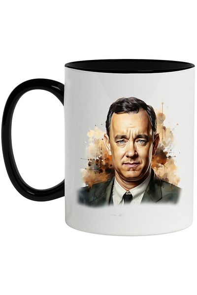 INOVATIX Personalized white mug, Tom Hanks, Actor, Director, Movies, Celebrity, with Black Handle, INOVATIX®. 330ml
