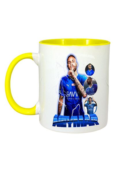INOVATIX Personalized White Mug, Neymar Flash, Yellow Handle and Interior, ®. 330ml