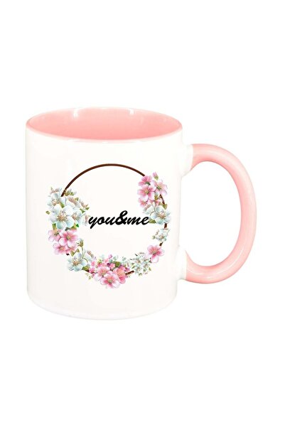 INOVATIX Персонализирана бяла чаша, Цветя, Ти и аз, розов интериор, D1044, IN...