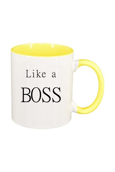 INOVATIX Personalized white mug, Boss, yellow interior, D249, INOVATIX®. 330ml