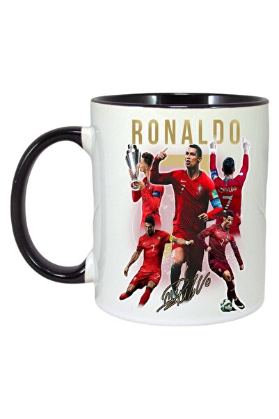 INOVATIX Cana Alba Personalizata, Ronaldo Autograf, Maner Si Interior Negru, ...